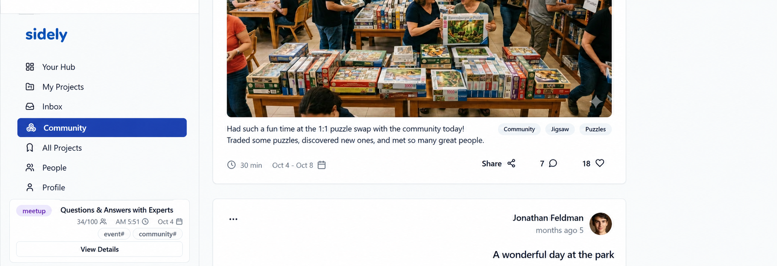 Sidely community activity and live events