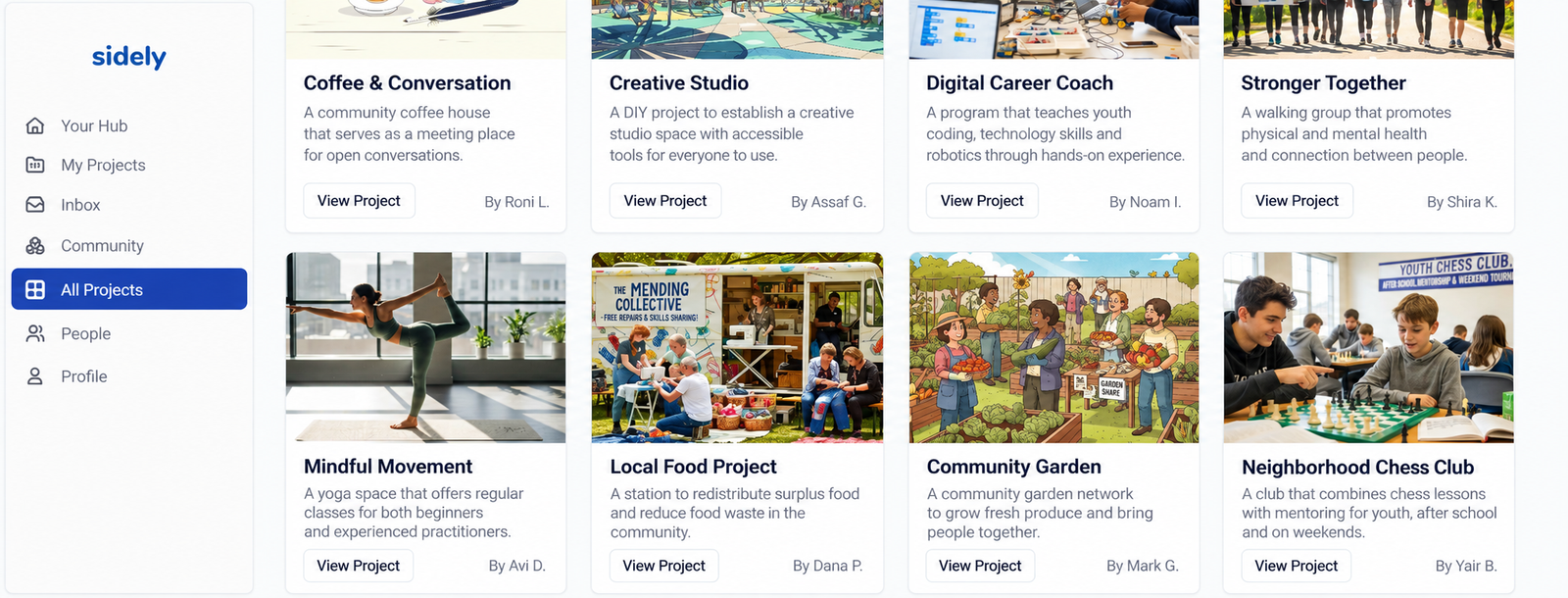 Projects across the Sidely community